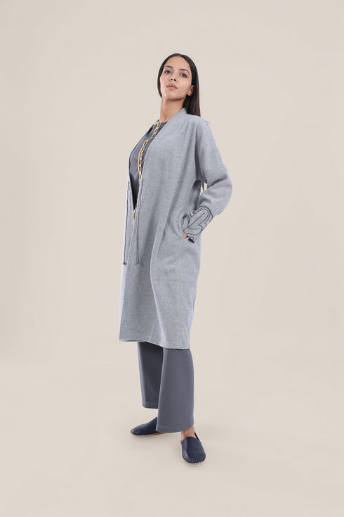 Embroidered short coat in wool blend